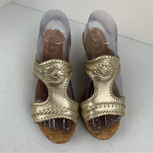 Jack Rogers Emilia Gold Leather Cork Wedge Sandals Size 7M‎ Excellent Condition